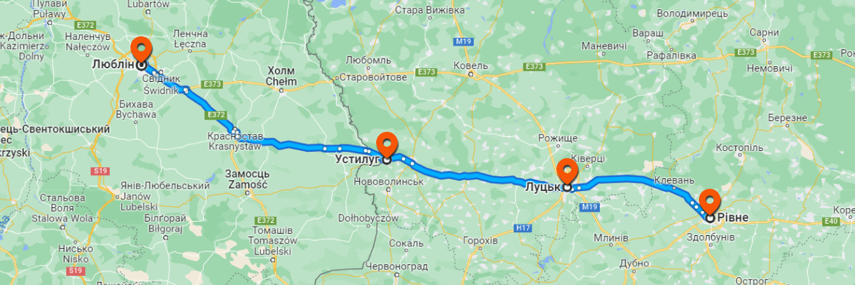 Route Rivne - Lublin on the map